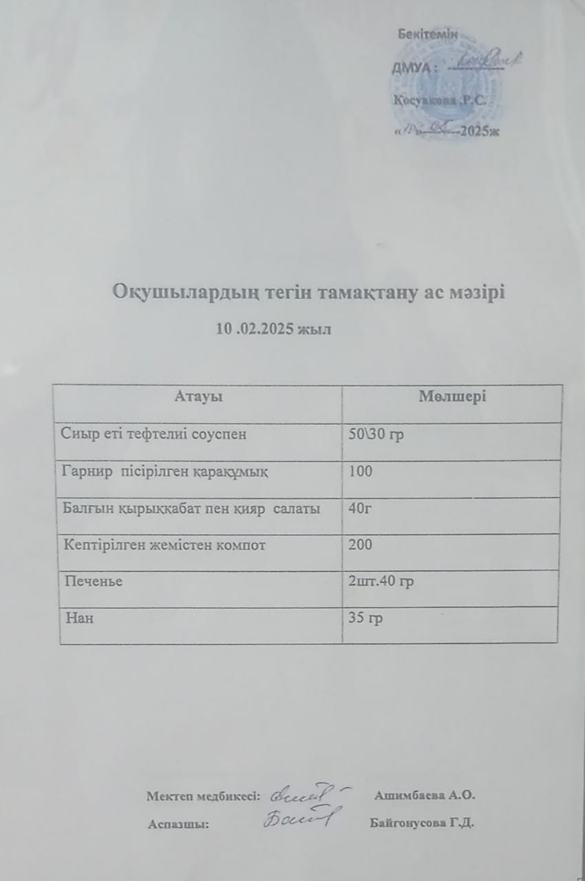 Ас мәзірі.