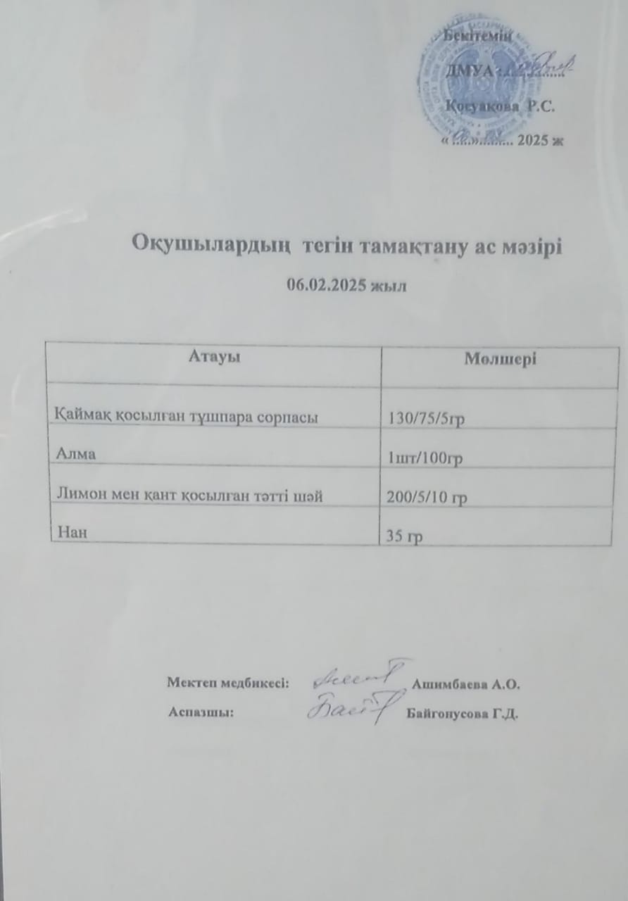 Ас мәзірі.