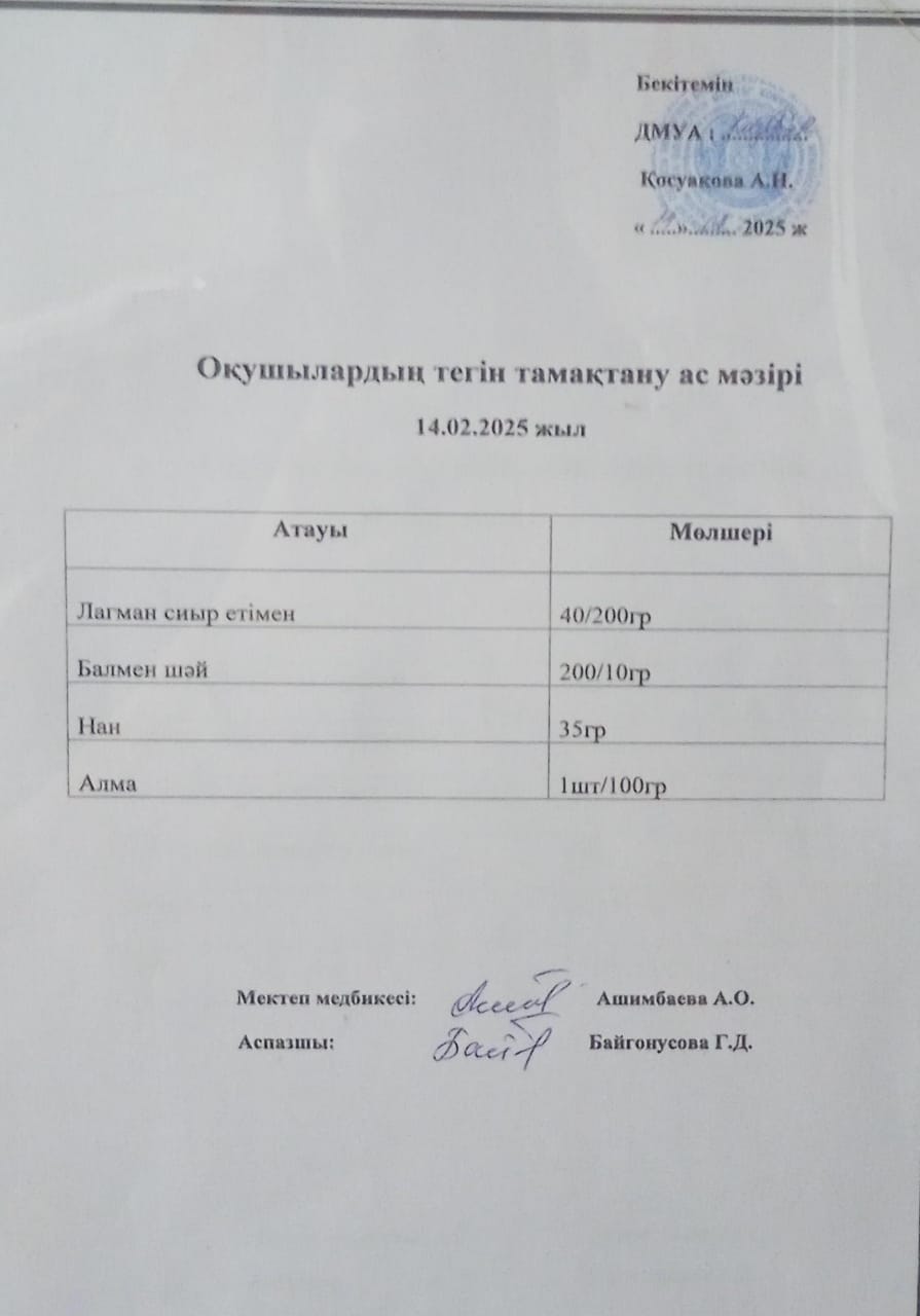 Ас мәзірі.