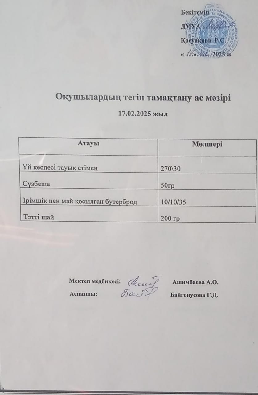 Ас мәзірі.