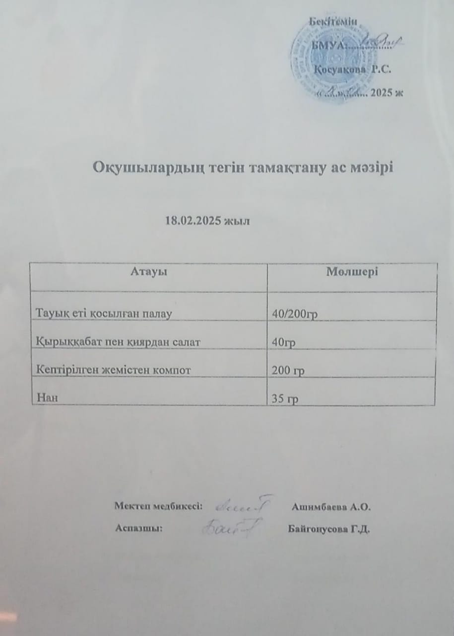 Ас мәзірі.