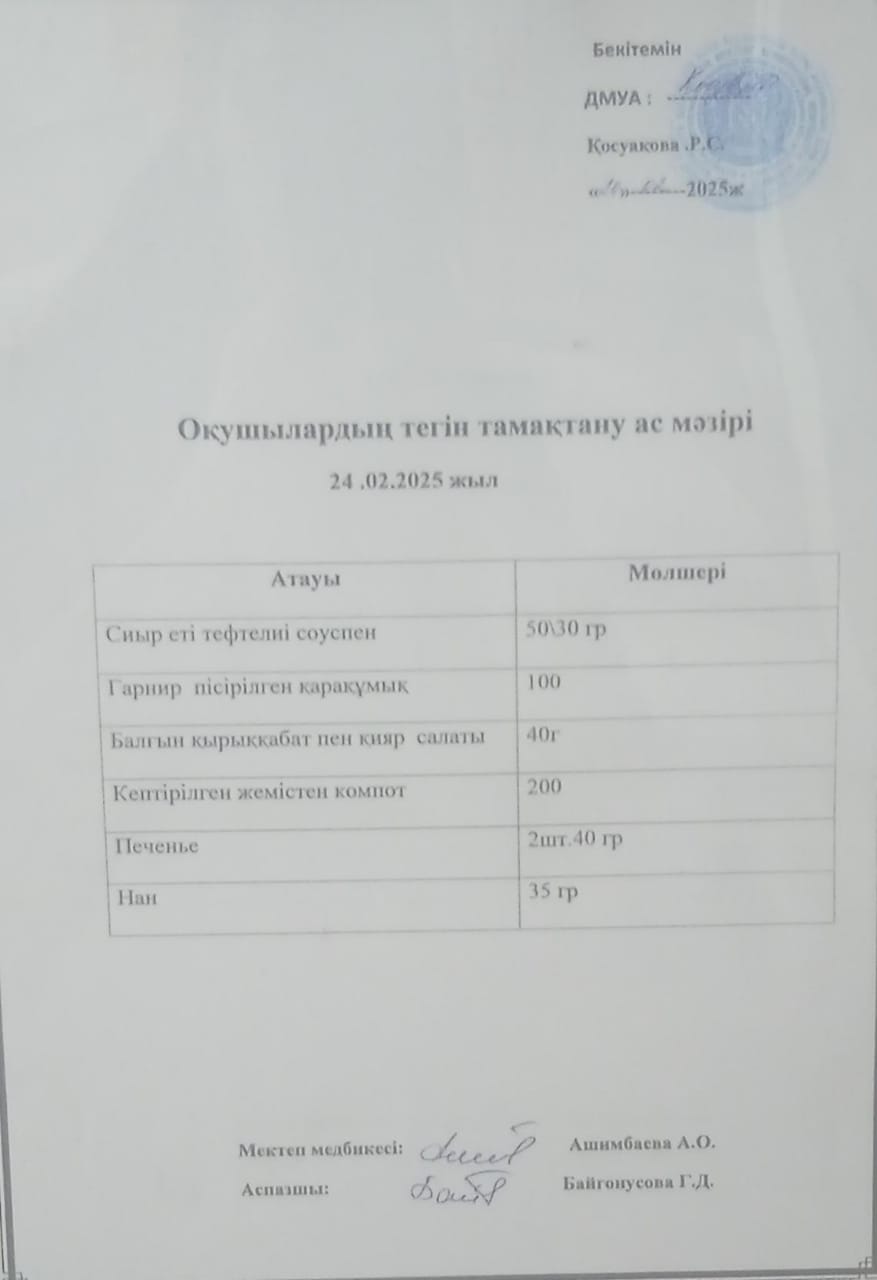 Ас мәзірі.