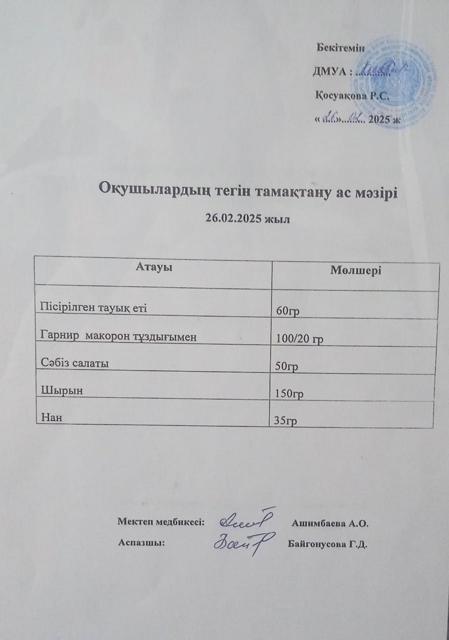 Ас мәзірі.