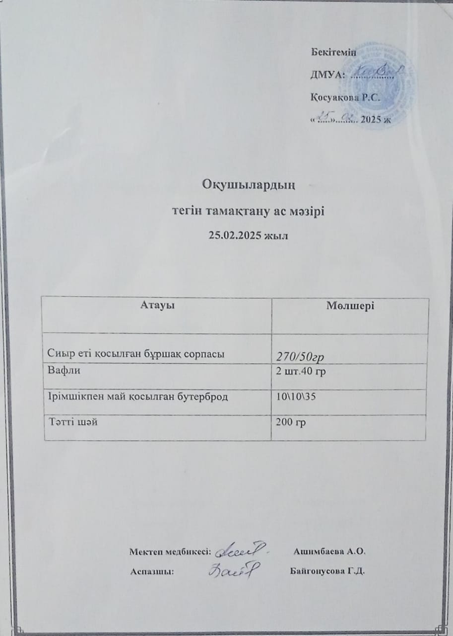 Ас мәзірі.