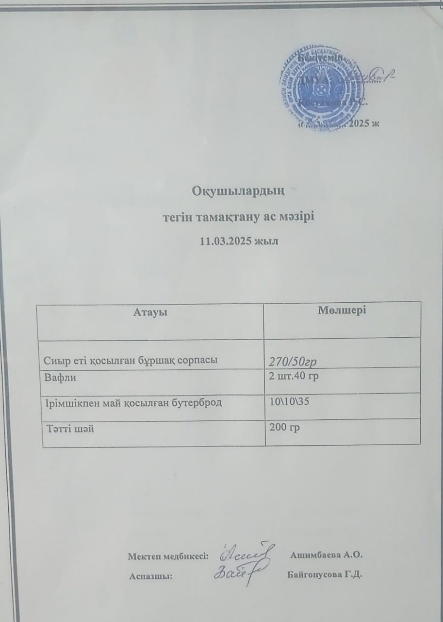 Ас мәзірі.
