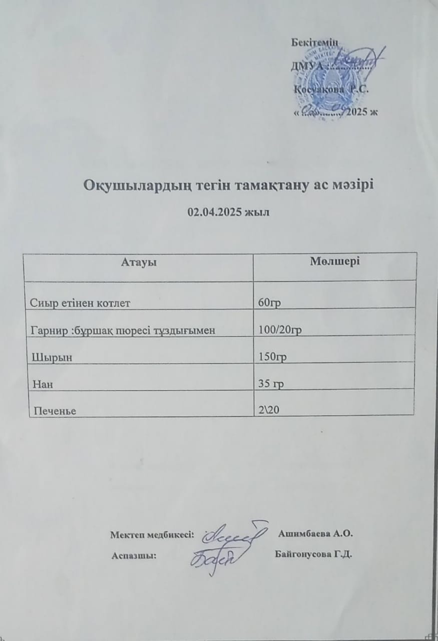 Ас мәзірі.