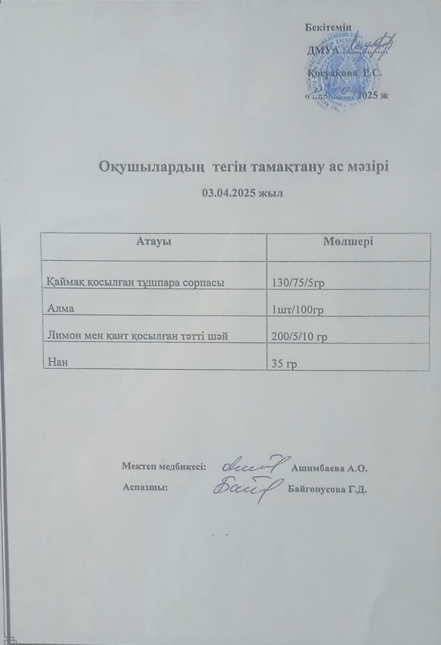 Ас мәзірі.