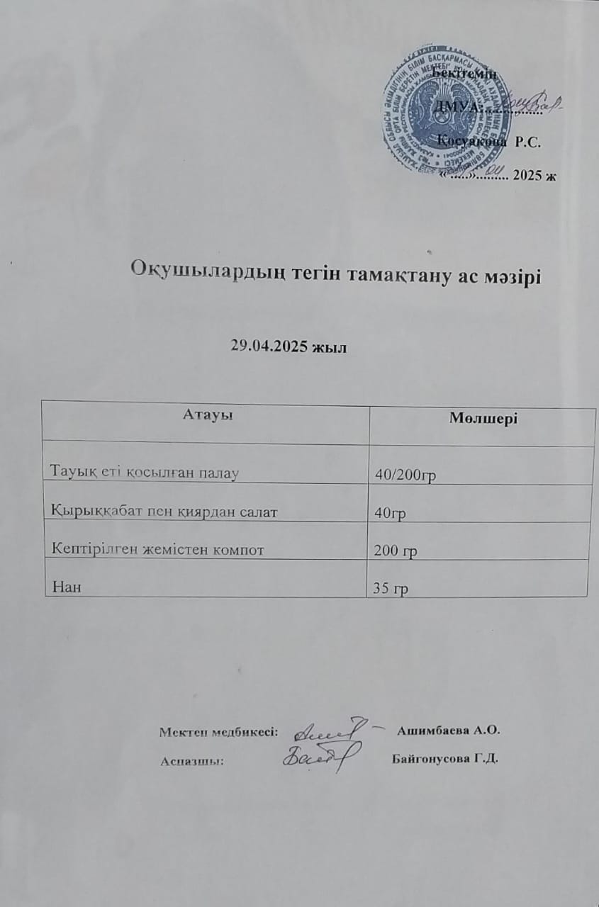 Ас мәзірі.