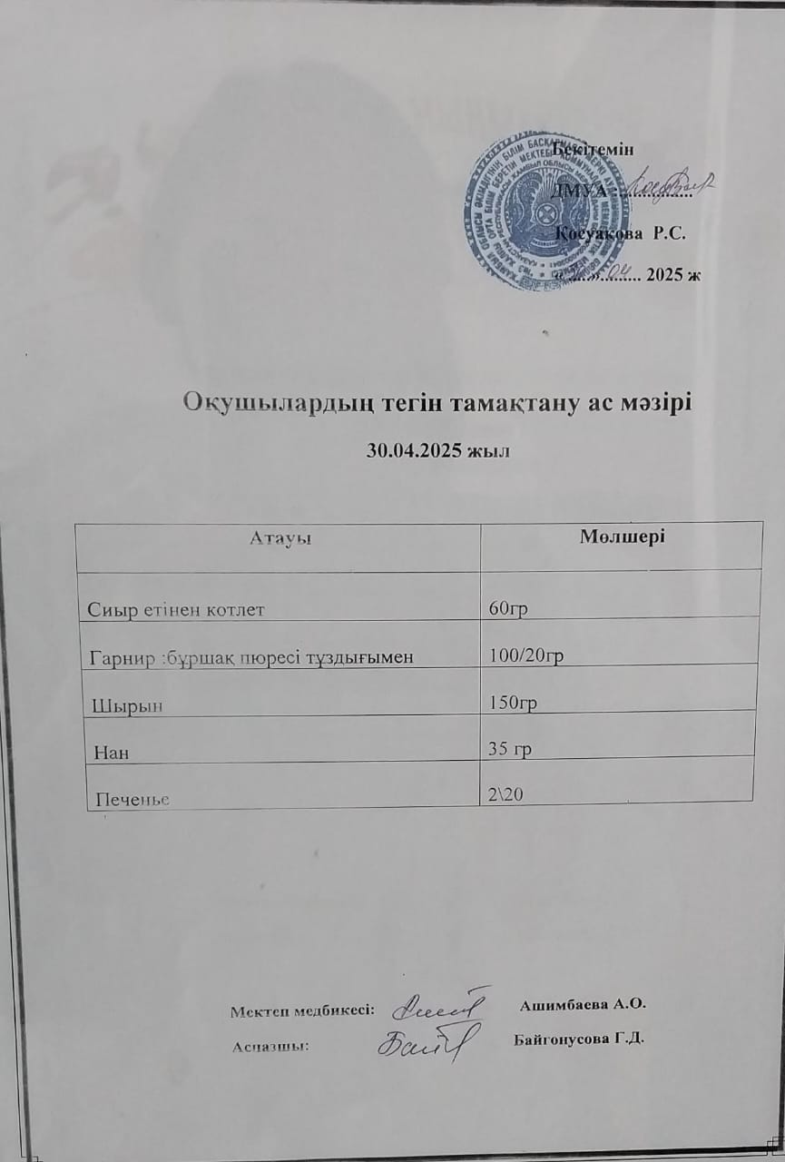 Ас мәзірі.