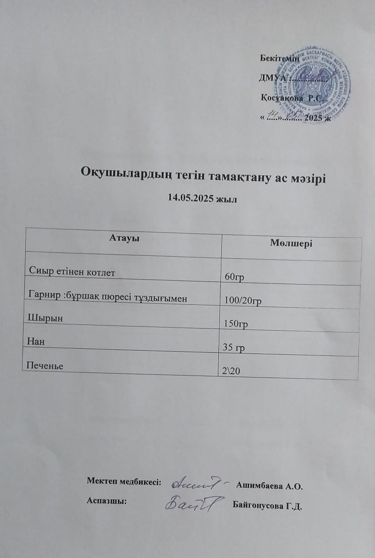 Ас мәзірі.