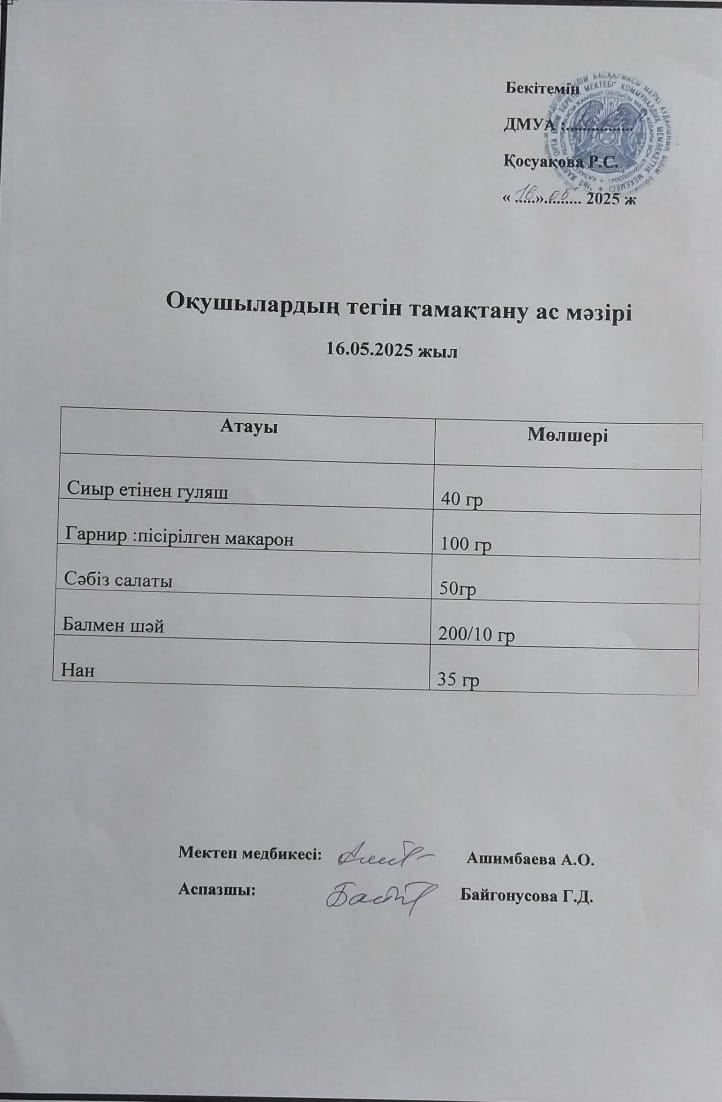Ас мәзірі.