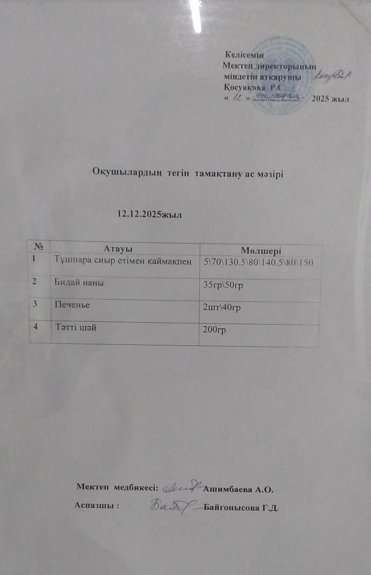 Ас мәзірі.