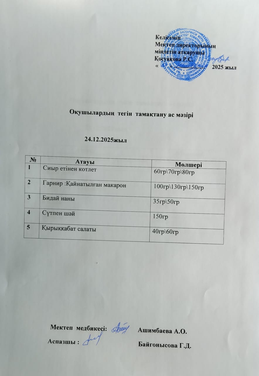 Ас мәзірі.