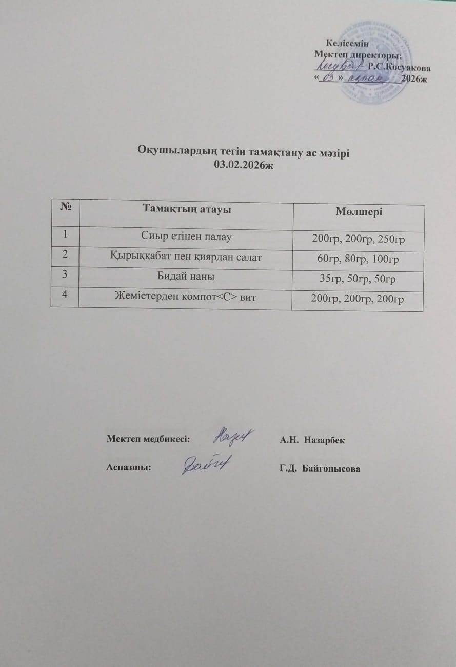 Ас мәзірі.