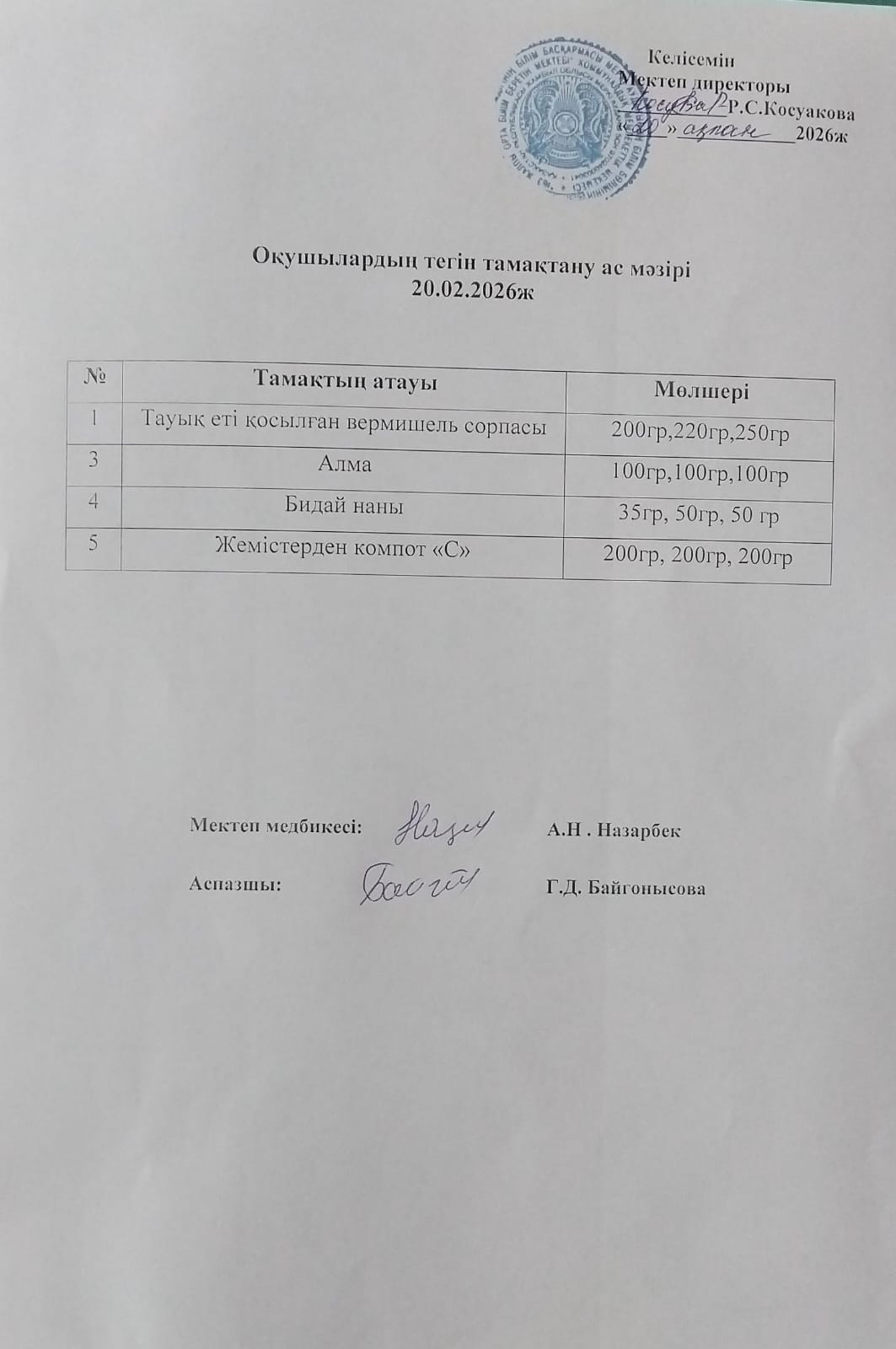 Ас мәзірі.
