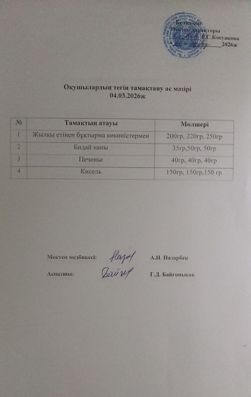 Ас мәзірі.