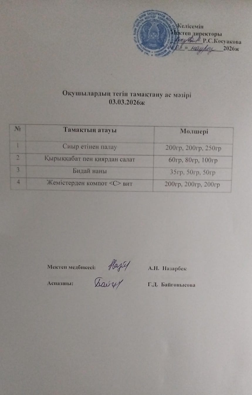 Ас мәзірі.