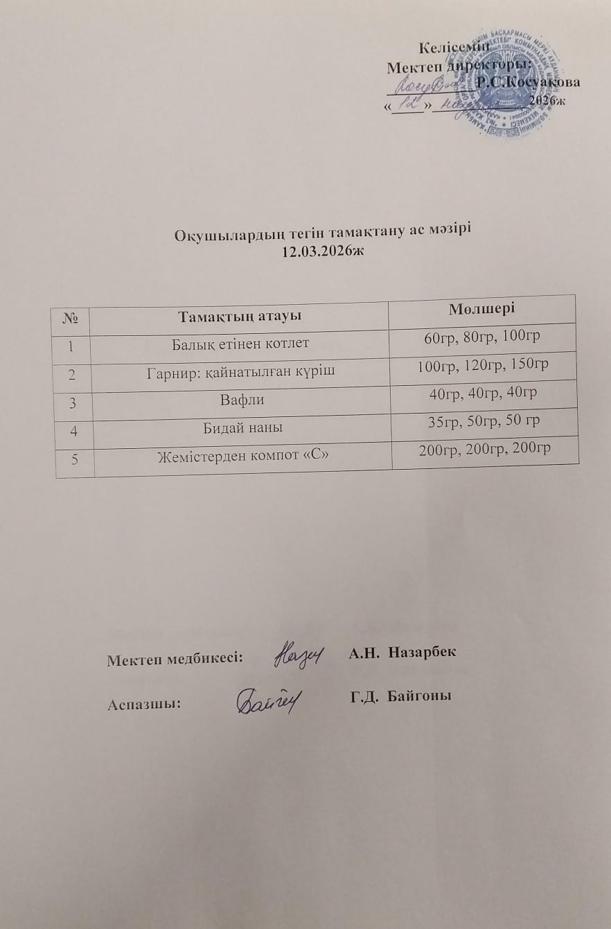 Ас мәзірі.