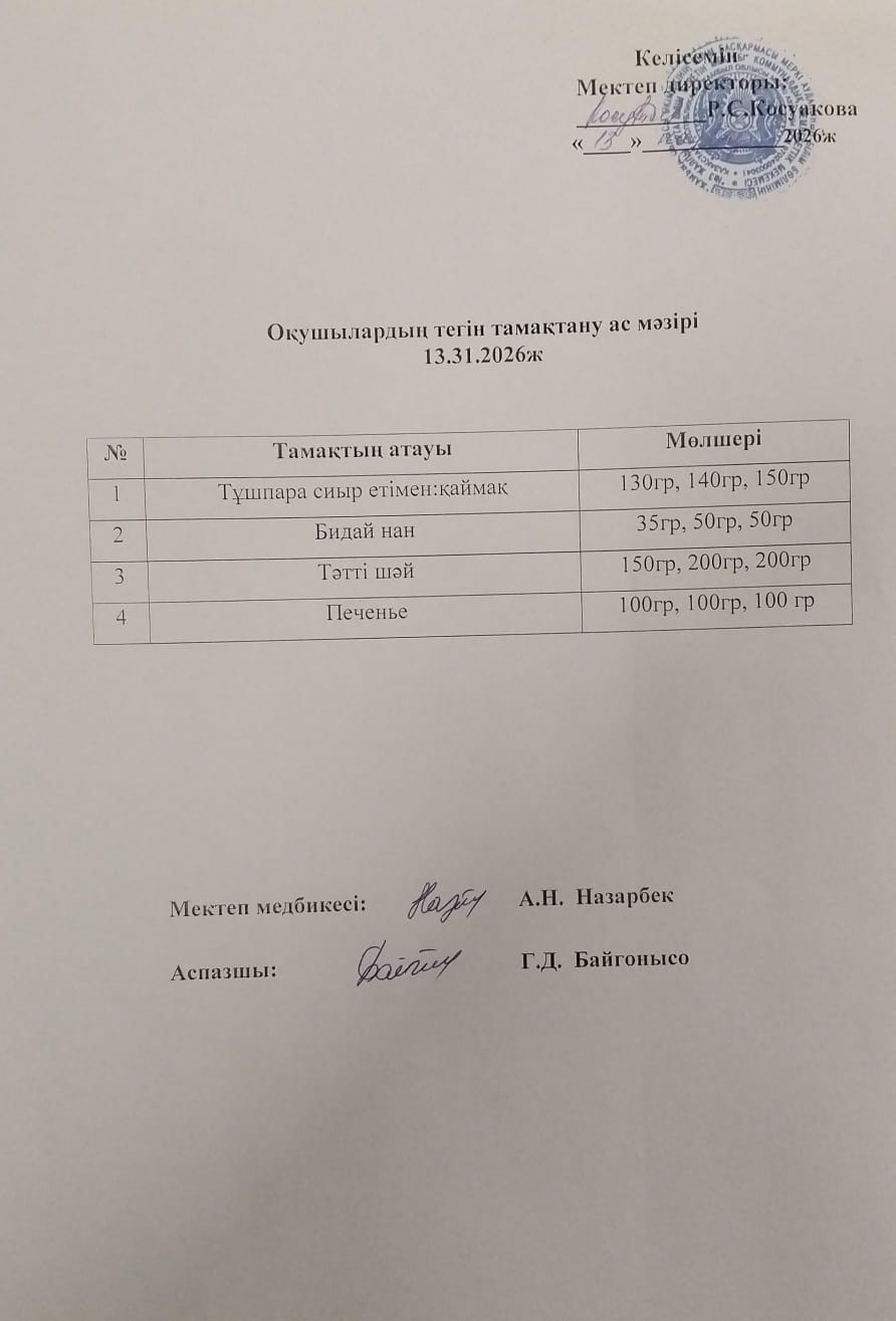 Ас мәзірі.