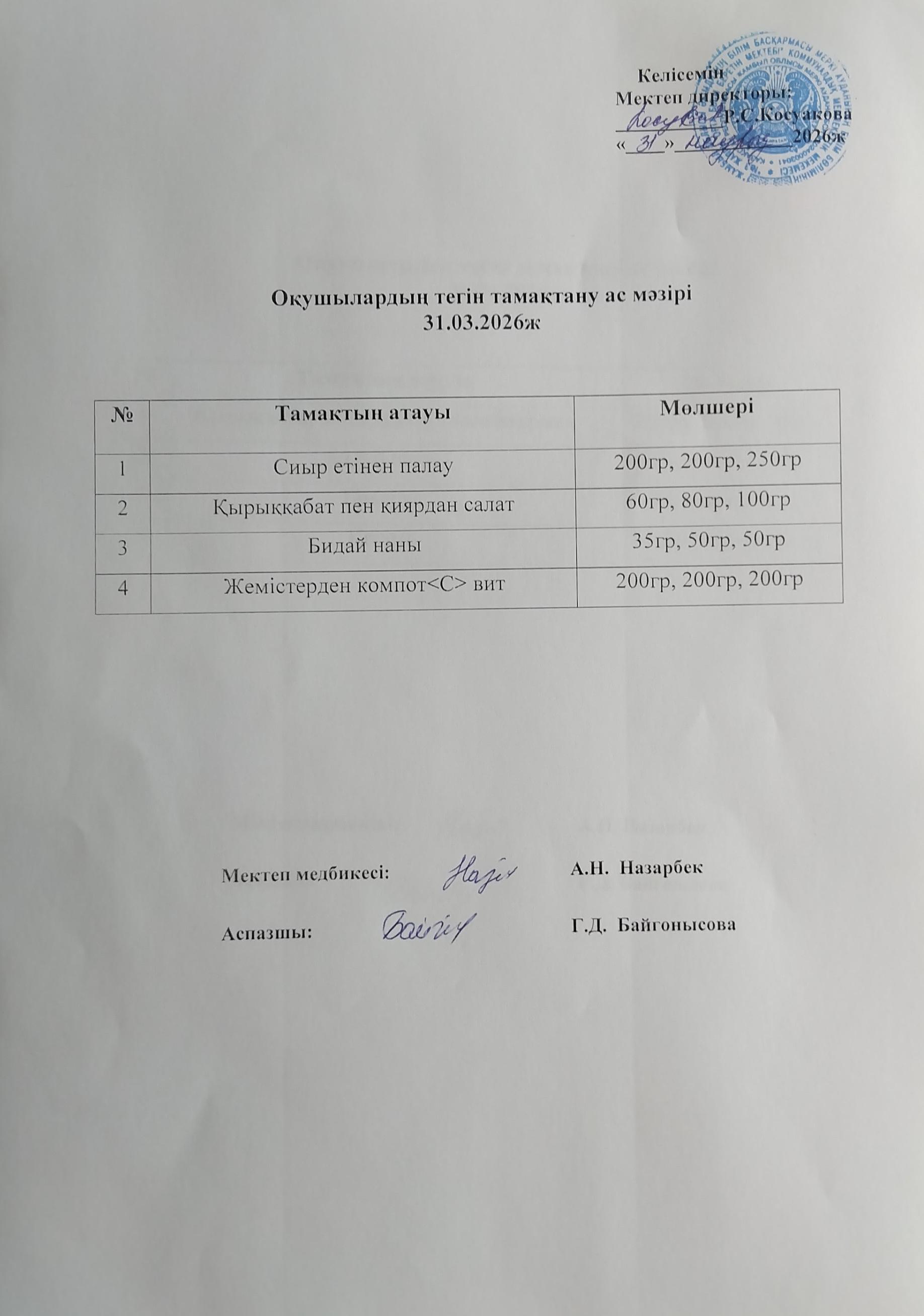 Ас мәзірі.