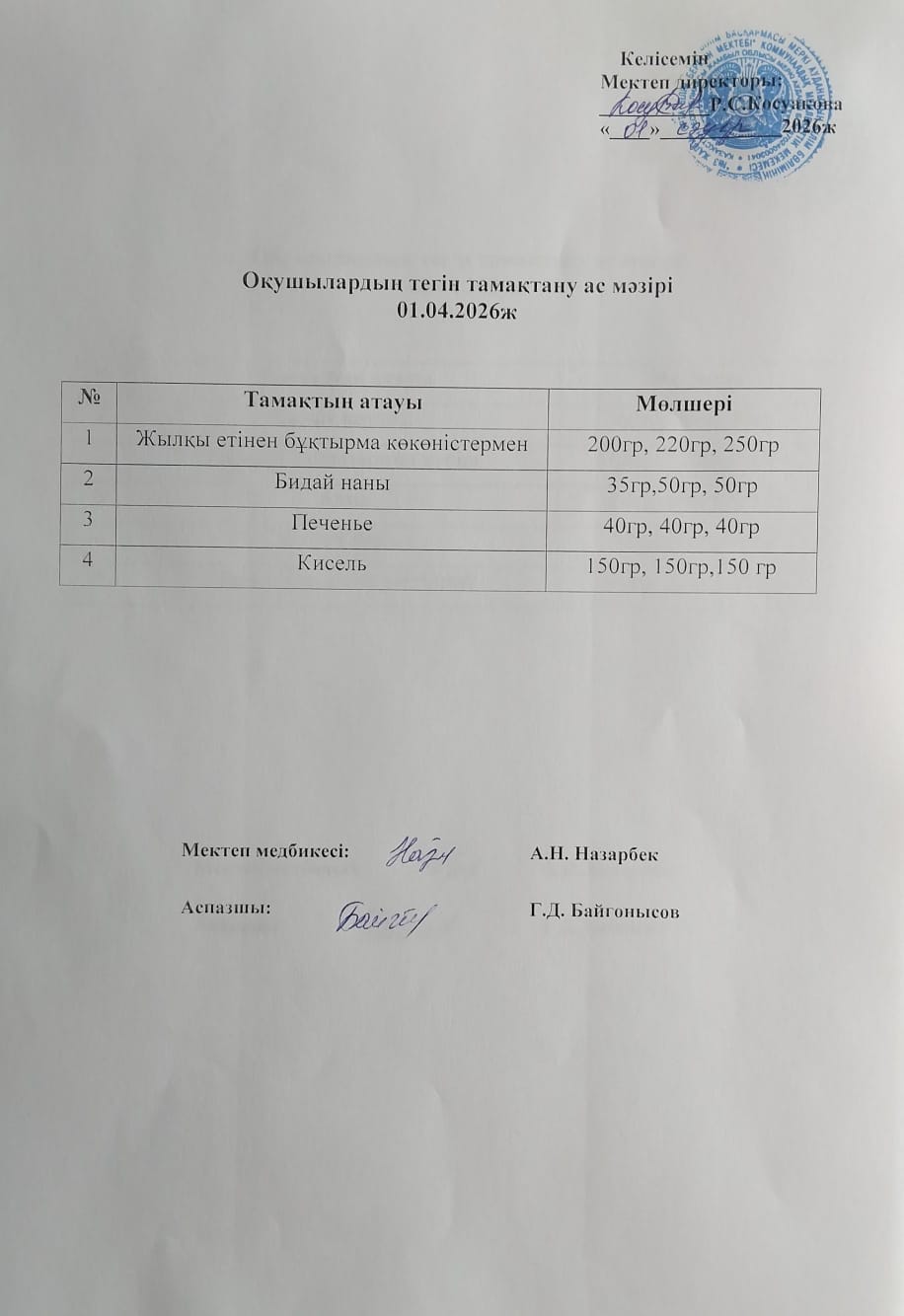 Ас мәзірі.