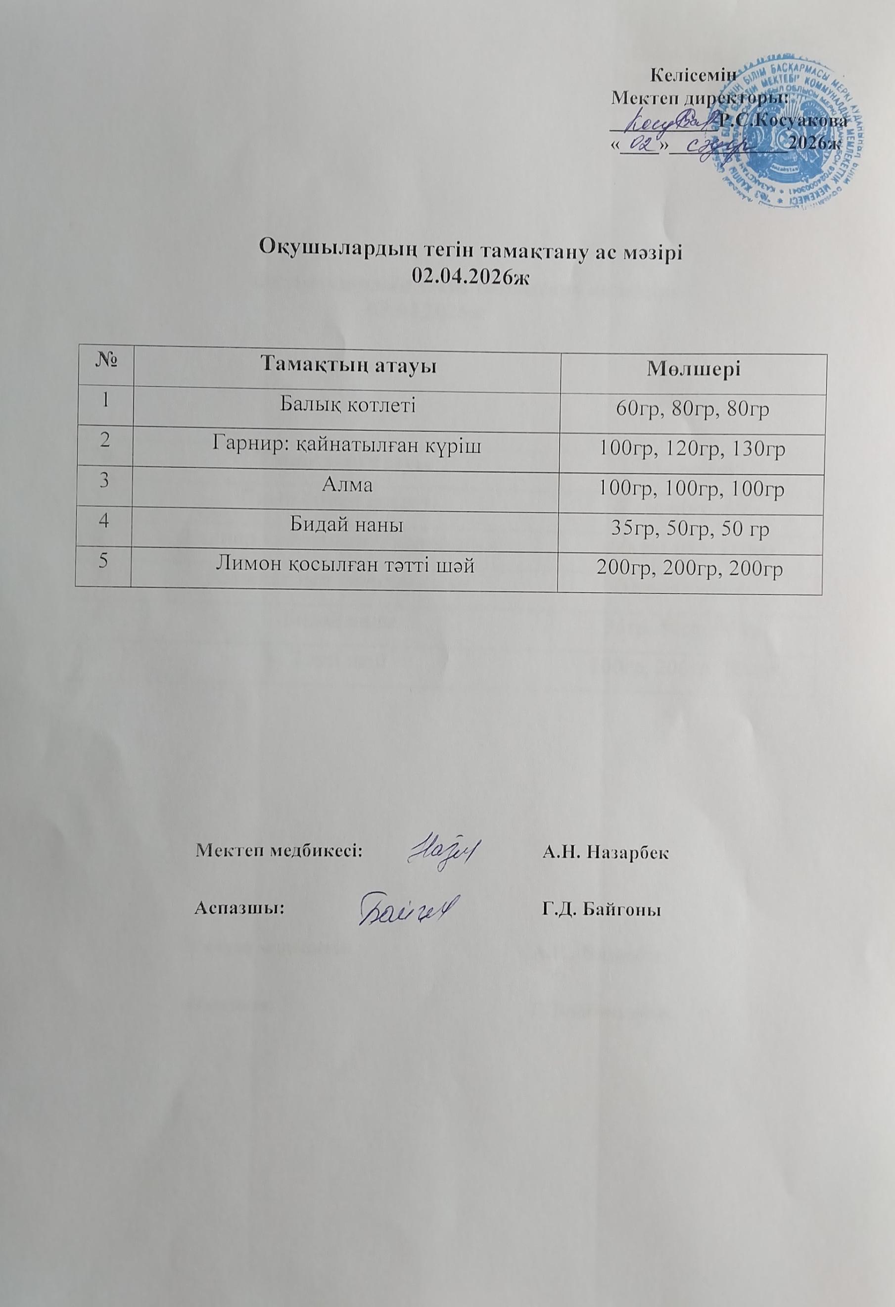 Ас мәзірі.