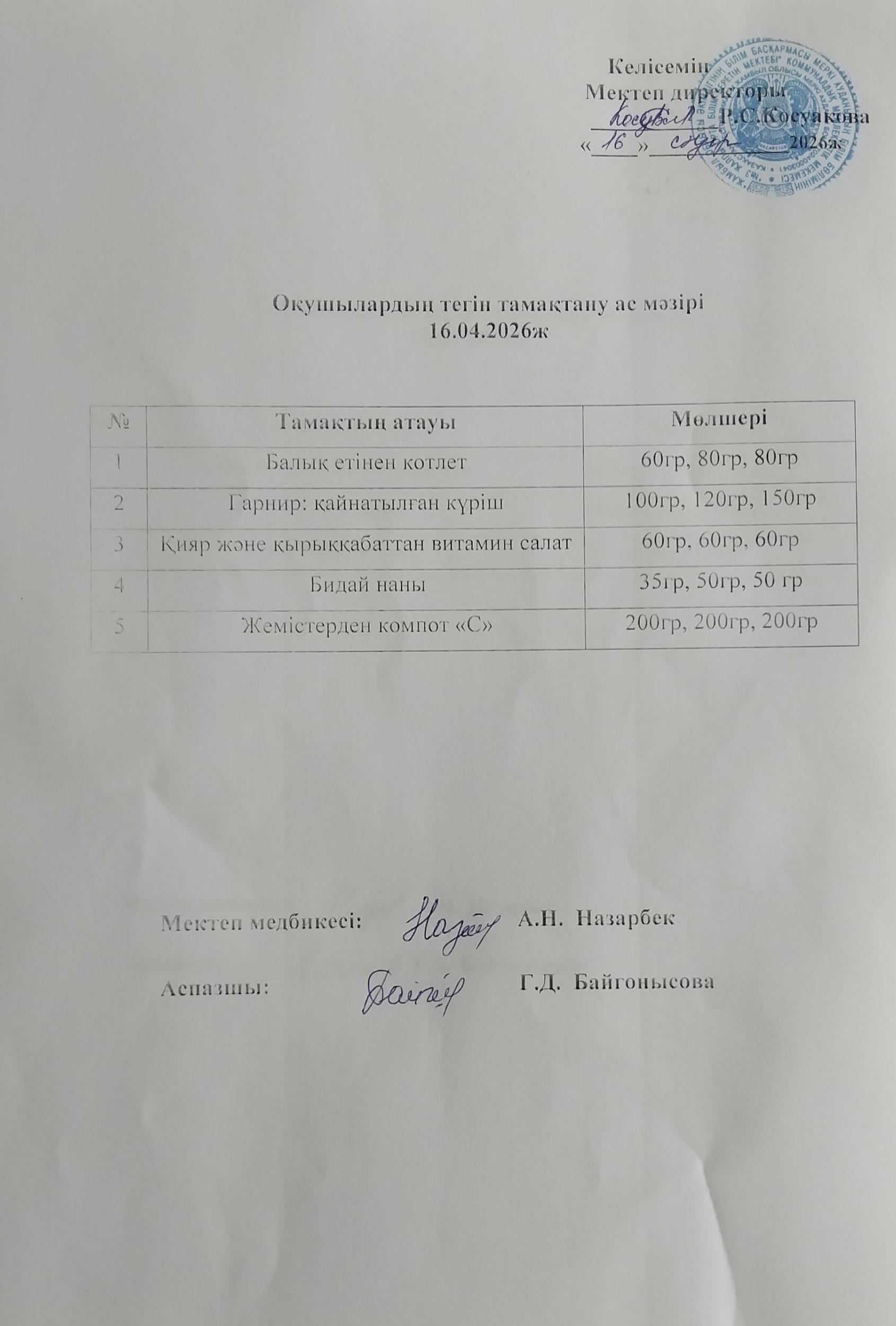 Ас мәзірі.