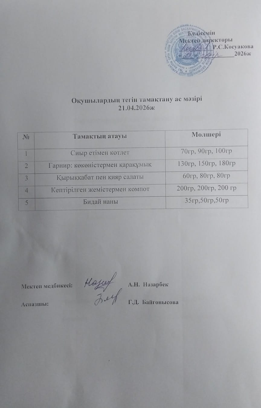 Ас мәзірі.