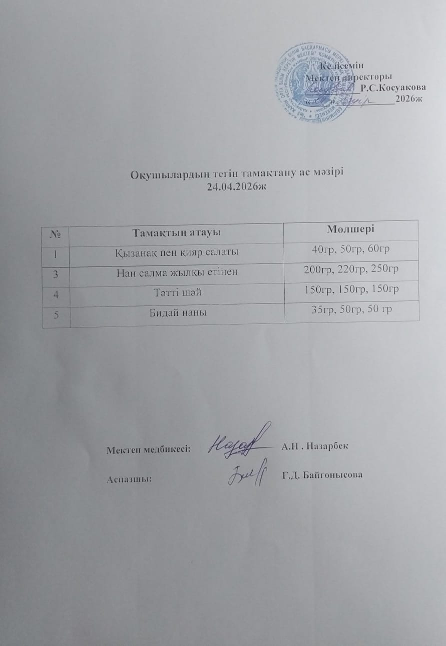 Ас мәзірі.
