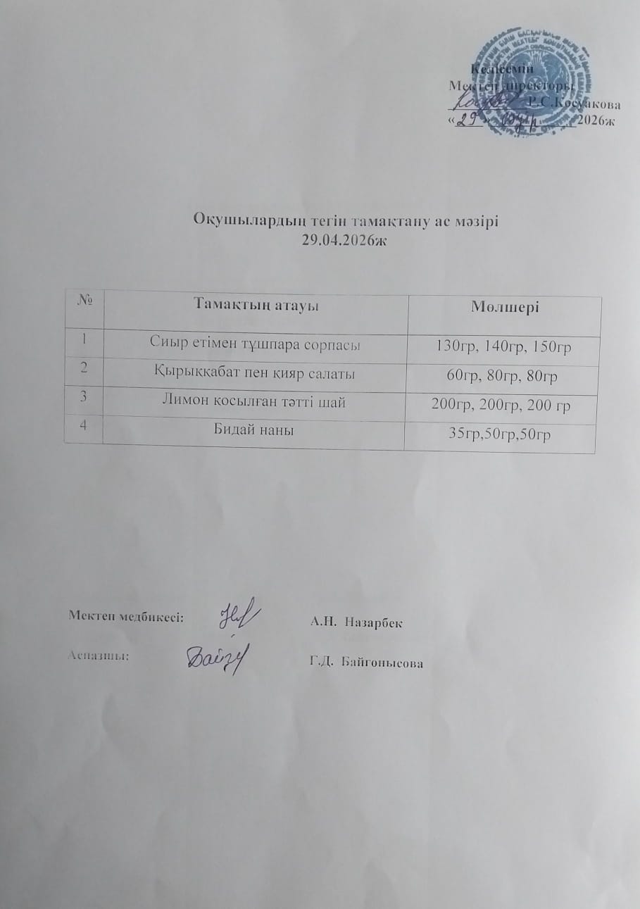 Ас мәзірі.