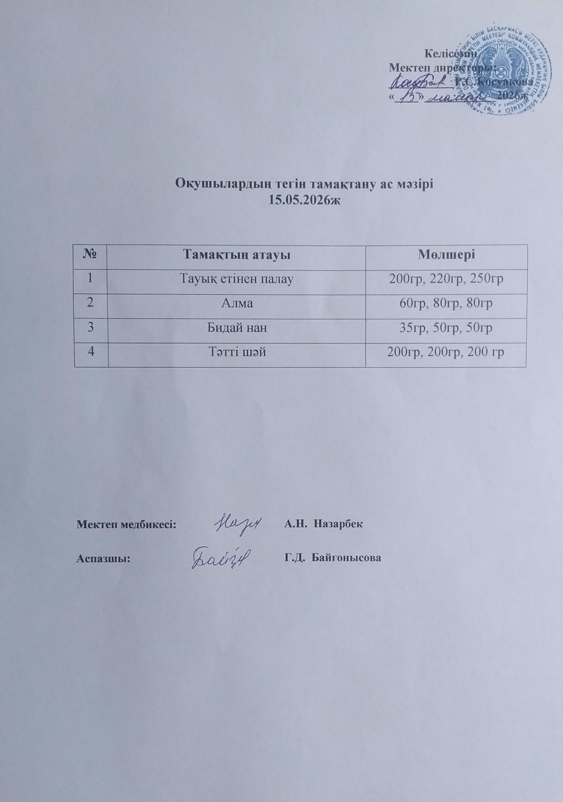 Ас мәзірі.