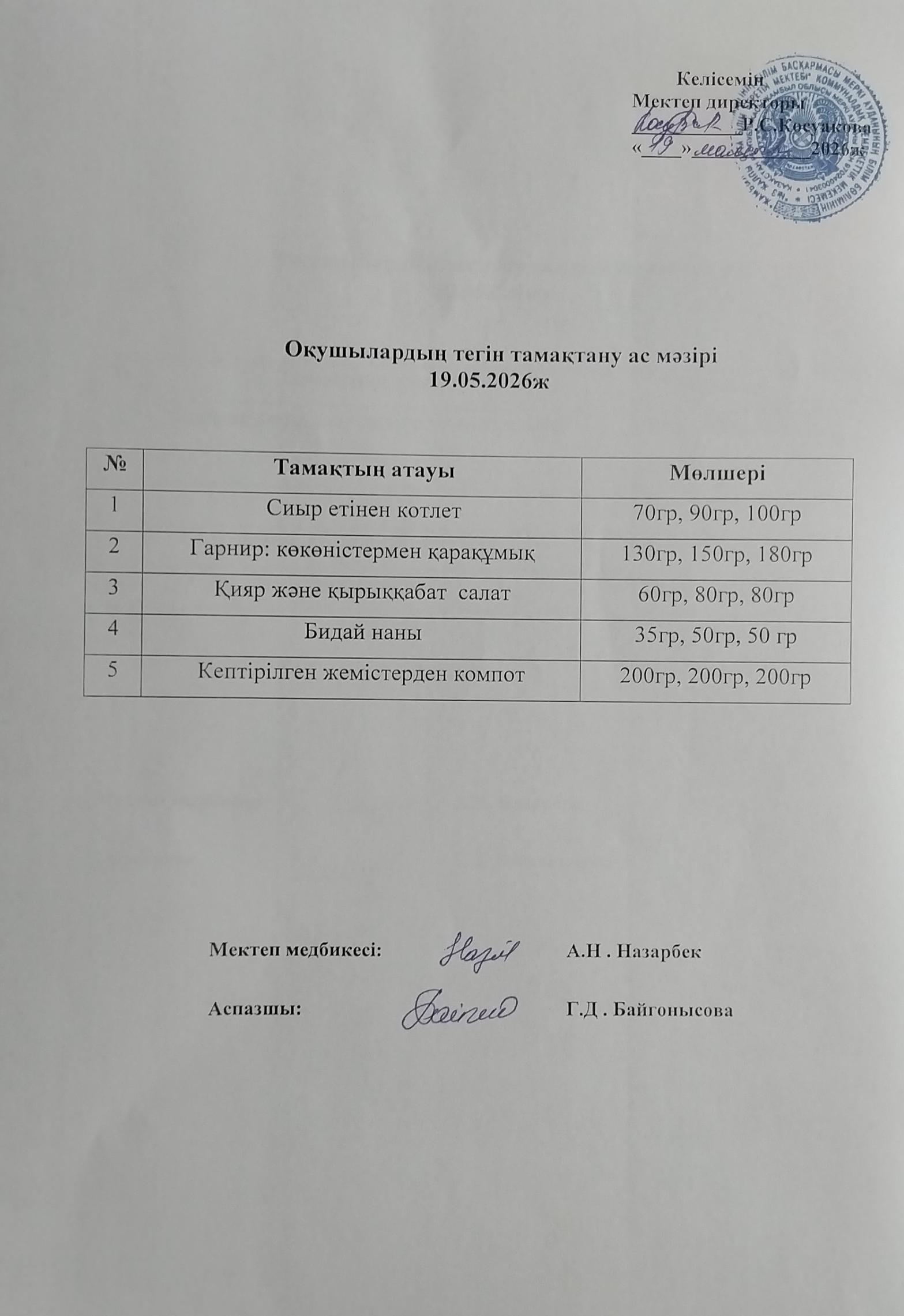 Ас мәзірі.